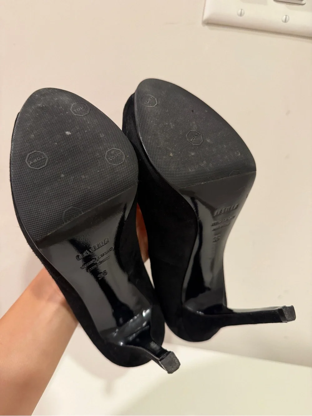 Le Silla Black Suede Crystal Embellished Peep Toe Stiletto Heels EU 36 - Picture 7 of 8